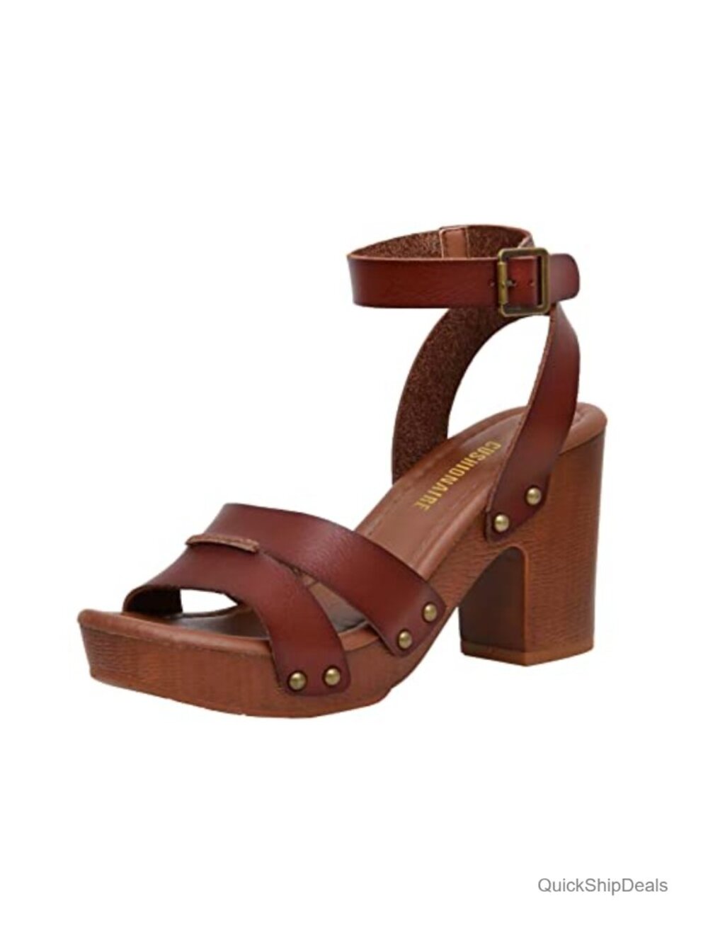 Faux Wood Block Heel Platform Sandals with Ankle Strap